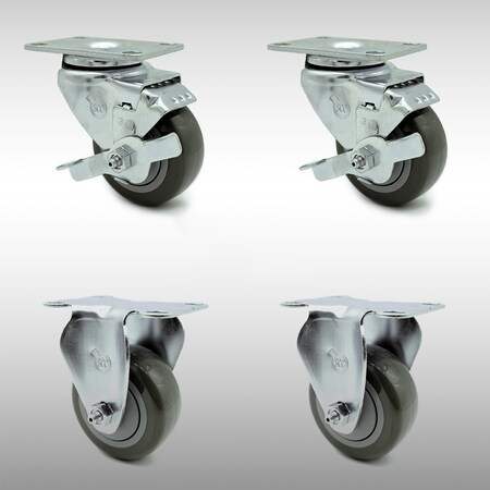 Service Caster 3.5 Inch SS Blue Polyurethane Top Plate Caster Set with 2 Brake 2 Rigid SCC SCC-SS20S3514-PPUB-BLUE-TLB-2-R-2